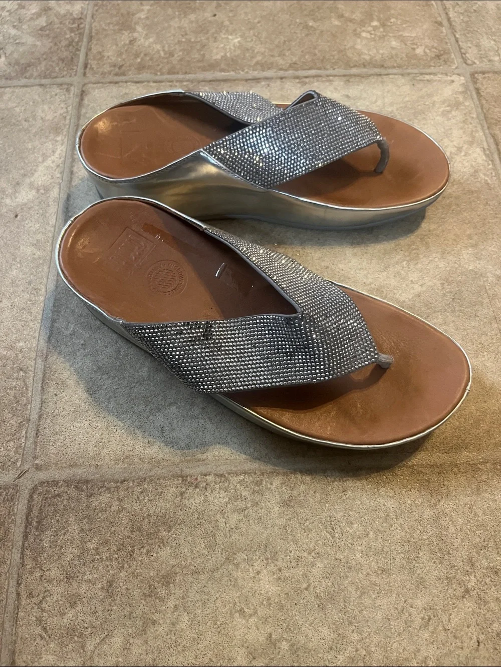 Women Fitflop Silver Lulu Glitz Thong Sandal Comfortable Orthopedic Leather